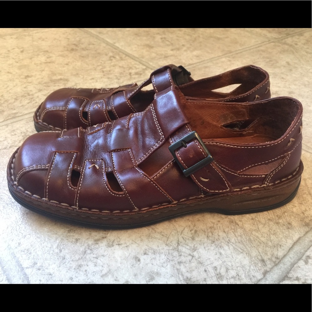 Josef Seibel Brown Leather Sandals Shoes Size 38